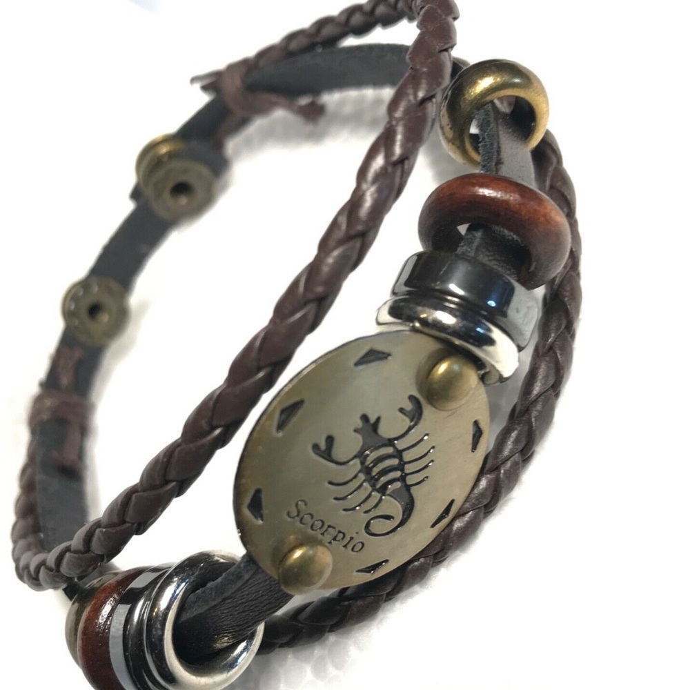 Leather bracelet Scorpio Zodiac with charms